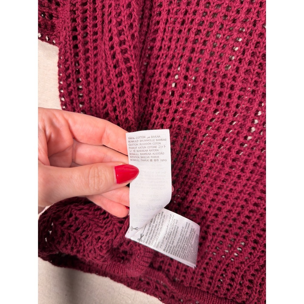 Edikted Burgundy Red Star Open Knit Mesh Cotton Sweater Large Relaxed Boho - Picture 6 of 6